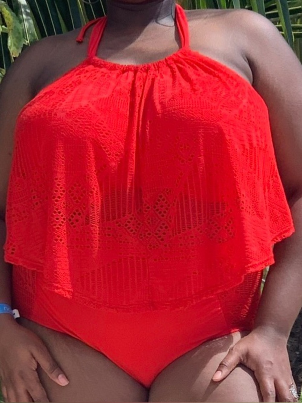 Women's Red Halter Layered Bikini Top
